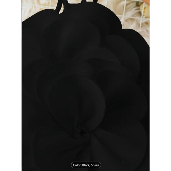 Black Oversized 3D Flower Halter Crop Top –  Backless Party & Festival Blouse - Picture 4 of 5